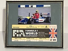 Senna F1 World Championship TICKET 1991 British Grand Prix Silverstone  Framed