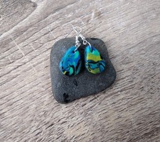EARRINGS  HOOK POLYMER CLAY MULTI COLOUR TEARDROP SILVER PLATED HOOK