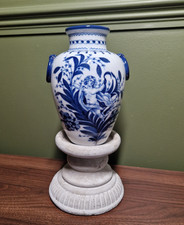 Dresden Porcelain Hand Painted Blue & White Vase Cherub among Flowers C19th
