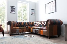 Bespoke Alvah Patchwork Leather Button Seat Chesterfield Corner Sofa (colours)