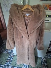 topshop camel borg teddy hooded coat sz 10 fit 12 14 NWOTAGS