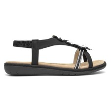 Lilley Womens Sandals Black Adults Ladies Strappy Flowers Diamante Padded SIZE