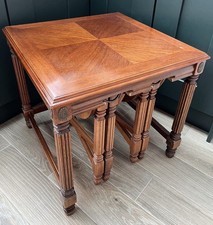 Vintage Nest of 3 Mahogany Tables Square with Pair of Smaller Rounded Drop Leaf