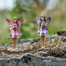 Fairy Garden Ornament Nymph Statue Pink & Purple Figure Angel Outdoor Decor
