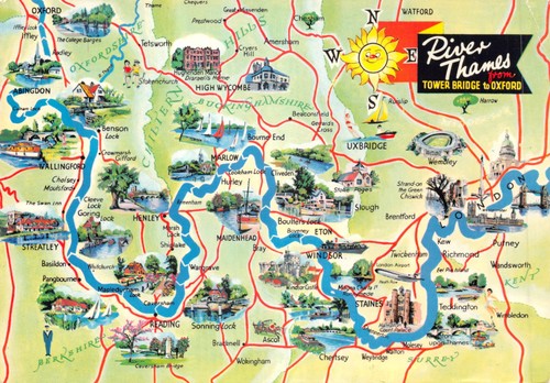 Map postcard river thames - postcard,