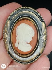 Old Gold Tone Imitation Cameo Brooch Stamped Germany