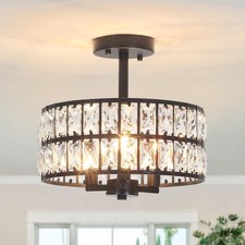 Black Crystal Ceiling Lights Living Room, 3-Light E14 Modern Crystal