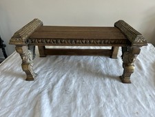 Unusual Wood/brass Display Shelf With Egyptian Style Brass Ends. Free Standing