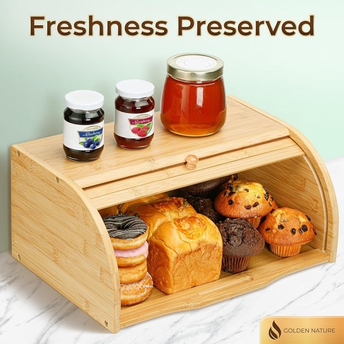 Bamboo bread bin for kitchen - bamboo,