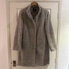 John Lewis Brown Cream Wool Blend Size 12 Long Warm Coat High Neck Autumn