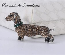Brown Rhinestone Dachshund  Sausage Dog Puppy Brooch