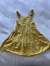 Lovely Zara Yellow Linen Blend Tiered Dungaree Summer Dress Age 8 Years