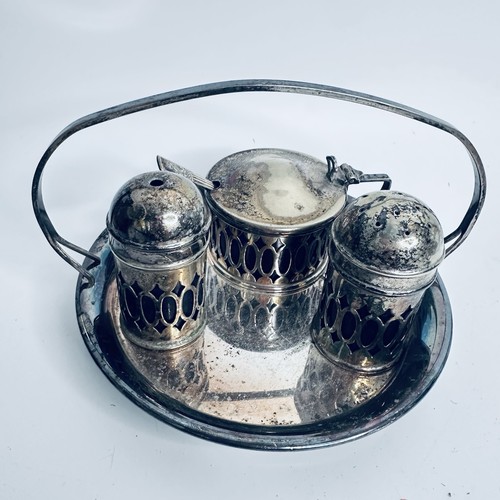 Vintage silver plate cruet set - silver,