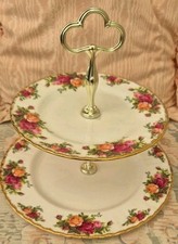 Royal Albert 2 Tier Cake/Sandwich Plate Stand, Old Country Roses Design, New