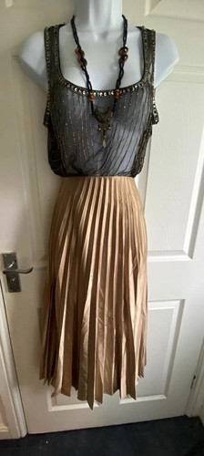 Zara gold satin pleated midi - satin,