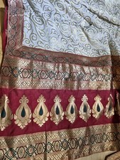 White And Maroon Half Brocade
