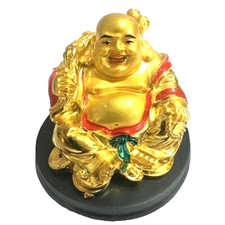 Feng shui Laughing happy money buddha Sitting On chair Golden statue decor gift