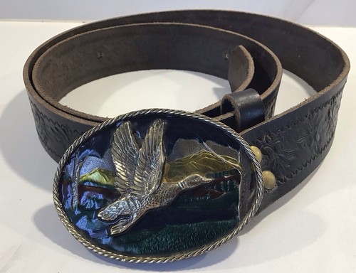 Leather belt with brass buckle