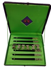Shanghai Tang Chinese Chopstick Set Rest Black Silver Purple Case Cutlery 6 pair