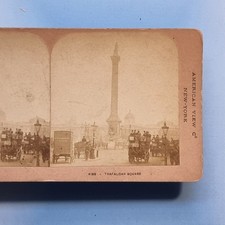 Stereoview Card 3D C1865 Real Photo London England Horse Bus Trafalgar Square
