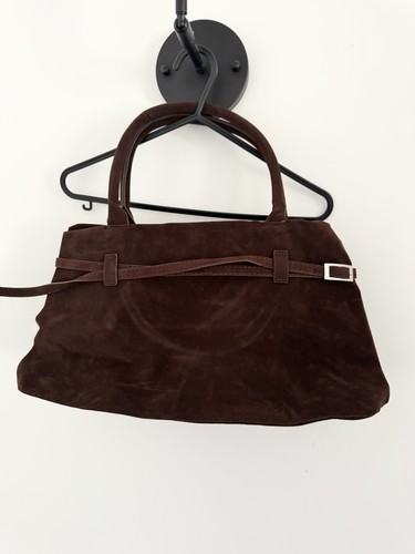 Brown faux suede handbag - brown,