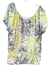 BHS Striking Short Sleeved Scoop Neck Lime Green Floral Patterned Blouse Top 16