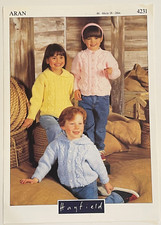 Childrens cable + textured cardigan KNITTING PATTERN hoodie round Hayfield 4231