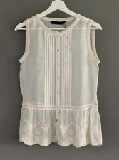 Zara Summer Ivory Cream Sheer Lace Sleeveless Blouse Top Size XS