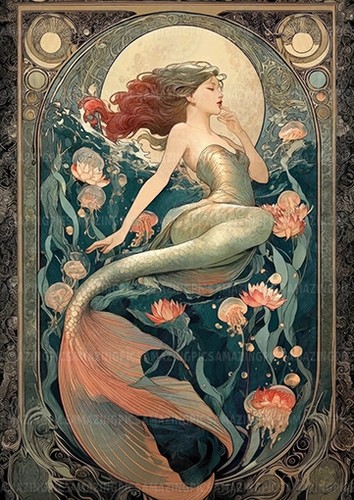Art nouveau mermaid - art, print