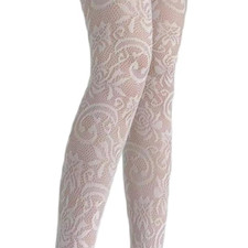 fishnet tights lace floral pattern mesh cream white mod girls 9/10/11/12 years