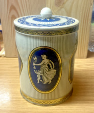 ROUND RETRO BLUE & WHITE CLASSIC STYLE BISCUIT/SWEET TIN 10" HIGH (503A)
