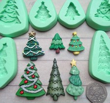 1x Mini Craft Mould: Christmas Tree Plain or Decorated (Clay Resin Fondant PMC)