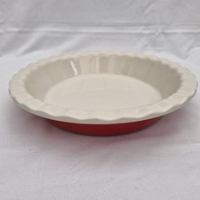 SWISS PRO COOKWARE Red Cream Stoneware Pie Flan Dish Plate Fluted 10ins Round 