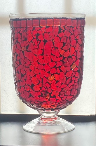 Red mosaic glass - vase, 8.75