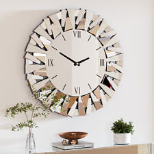 80cm Large Mirrored Wall Clock 3D Beveled Glass Edge Fireplace Living Room Decor