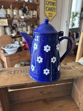 Vintage Dark Blue & White Floral Design Enamel Coffee Pot