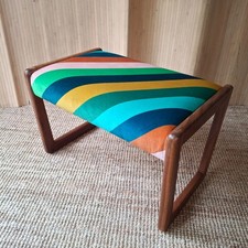 Fab Vintage Retro 1970s Teak Dressing Table Seat Rainbow Multicoloured Velvet