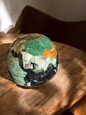 Vtg Globe earth Paperweight Inlayed Semi-Precious Stones Beautiful!