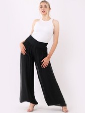 Ladies Wide Leg Side Slits Palazzo Pant Plain Silk Harem Italian Trouser 1 Size,