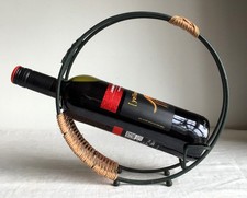VERY Unusual Metal Wine Bottle Holder. Ball Feet. Wicker Trim WINE NOT INCLUDED!