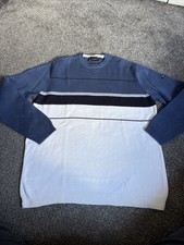 Men’s Vintage Rockport Jumper Medium Blue White Knit Crew Neck excellent cond.