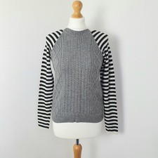 KAREN MILLEN Size 2 (UK Size 8-10) 100% Wool Cable Knit Striped Jumper-GC
