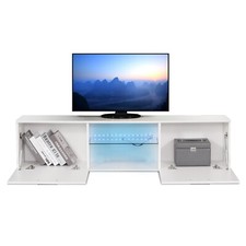 MONDEER 160cm TV Stand TV Unit Cabinet with LED Lights & High Gloss Doors White