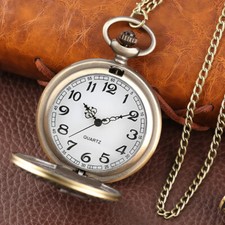 Vintage Quartz Bronze Pocket Watch with Chain