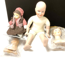 Vintage craft Porcelain Doll making kits and a doll