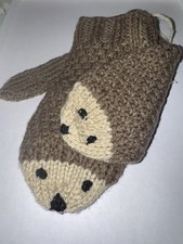 Ladies Medium Winter Hedgehog Style Mittons Hand Made Knitted From Wool Brown