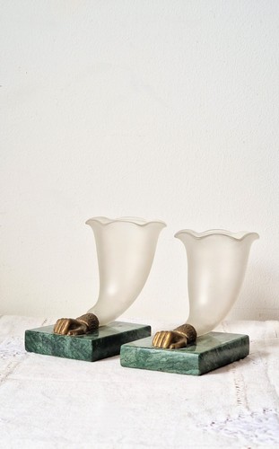 Pair antique frosted glass - pair,