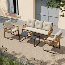 4PC/3PC Outdoor Patio Sofa Set Sleeper Corner Couch Garden Sofa Bed Coffee Table