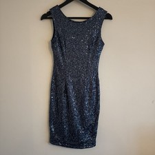 New Look Size 6 Blue Sparkle Sequin Sleeveless Short Dress W3
