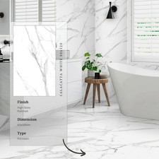 White Marble Porcelain Tiles gloss for Floor & Wall 60x120 cm - Calacatta
